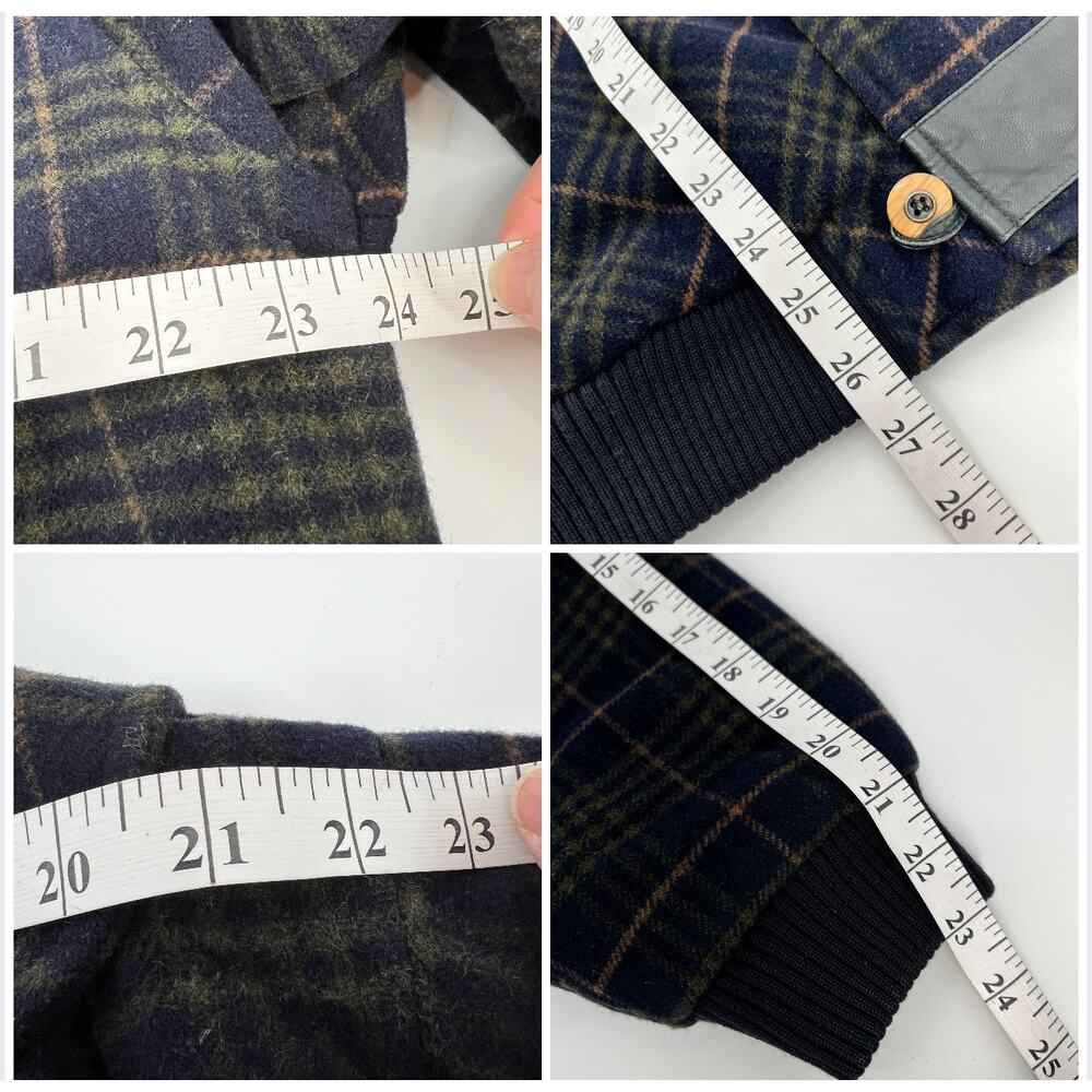 Vintage Collie Italian Lambs Wool Varsity Bomber Jacket Mens XL Navy Blue Plaid - Picture 10 of 11